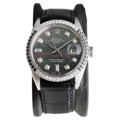 Pre-owned Rolex Steel Oyster Perpetual Date With Custom Mother Of Pearl Dial And Bezel In Multi