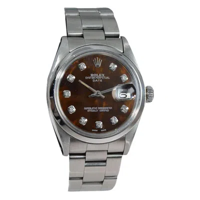 Pre-owned Rolex Steel Oyster Perpetual Date With Custom Mother Of Pearl Diamond Dial 1960s In Multi