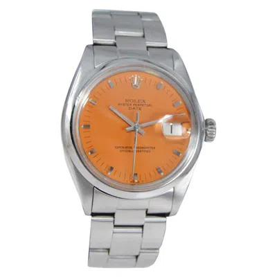 Pre-owned Rolex Steel Oyster Perpetual Date With Custom Orange Dial 1960s