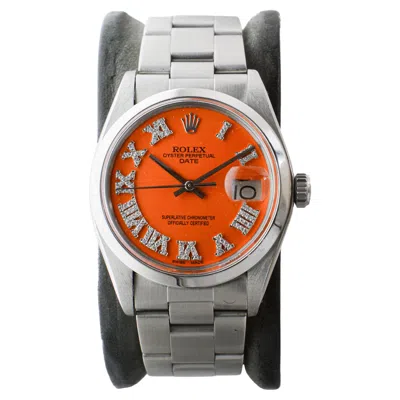 Pre-owned Rolex Steel Oyster Perpetual Date With Custom Orange Dial Diamond Markers 1970's