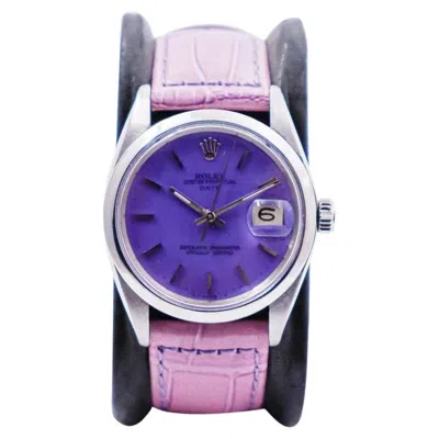 Pre-owned Rolex Steel Oyster Perpetual Date With Custom Purple Dial, 1970's