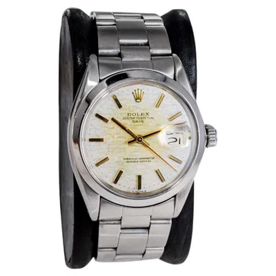 Pre-owned Rolex Steel Oyster Perpetual Date With Exceptional Factory Patinated Dial 1970's In Multi