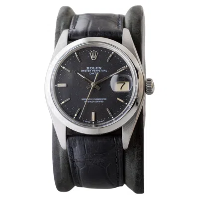 Pre-owned Rolex Steel Oyster Perpetual Date With Rare Flawless Black Dial Circa, 1970's