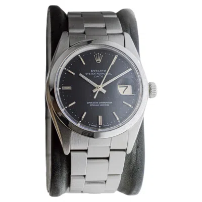 Pre-owned Rolex Steel Oyster Perpetual Date With Rare Flawless Black Dial Circa, 1970's