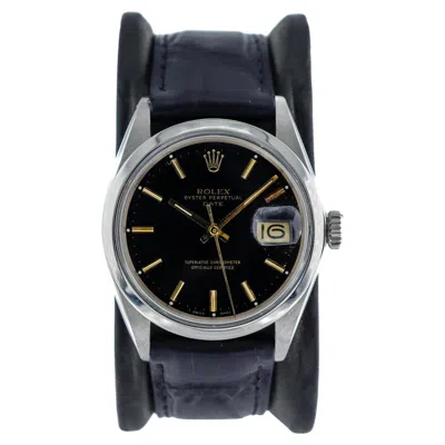 Pre-owned Rolex Steel Oyster Perpetual Date With Rare Original Black Dial And Gilt Markers