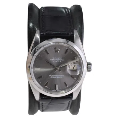 Pre-owned Rolex Steel Oyster Perpetual Date With Rare Original Charcoal Dial, 1960's In Black