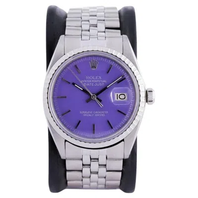 Pre-owned Rolex Steel Oyster Perpetual Datejust With Custom Finished Purple Dial, 1960s