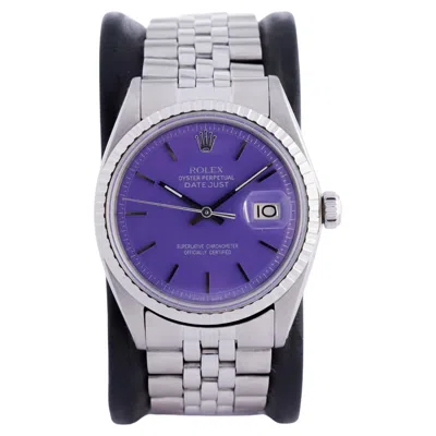Pre-owned Rolex Steel Oyster Perpetual Datejust With Custom Finished Purple Dial, 1970s