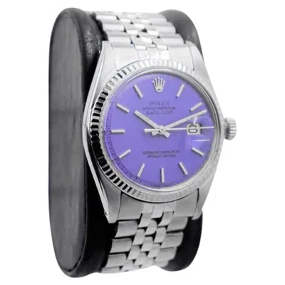 Pre-owned Rolex Steel Oyster Perpetual Datejust With Custom Finished Purple Dial, 1970's