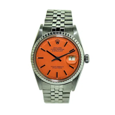 Pre-owned Rolex Steel Oyster Perpetual Datejust With Custom Orange Dial, 1960s