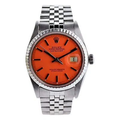 Pre-owned Rolex Steel Oyster Perpetual Datejust With Custom Orange Dial, 1970s