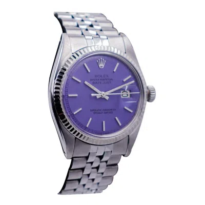 Pre-owned Rolex Steel Oyster Perpetual Datejust With Custom Purple Dial, 1960s