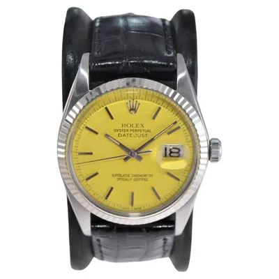 Pre-owned Rolex Steel Oyster Perpetual Datejust With Custom Yellow Dial, 1960s