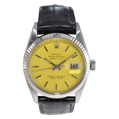 Pre-owned Rolex Steel Oyster Perpetual Datejust With Custom Yellow Dial, 1970s