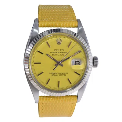 Pre-owned Rolex Steel Oyster Perpetual Datejust With Custom Yellow Dial And Strap 1960s