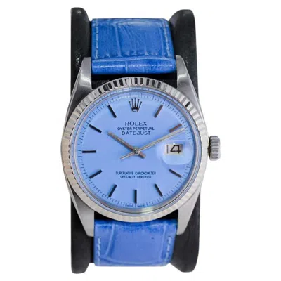 Pre-owned Rolex Steel Oyster Perpetual Datejust With Exceptional Custom Blue Dial, 1960's