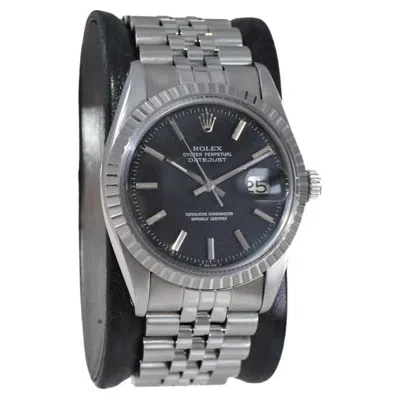Pre-owned Rolex Steel Oyster Perpetual Datejust With Factory Original Black Dial, 1970s