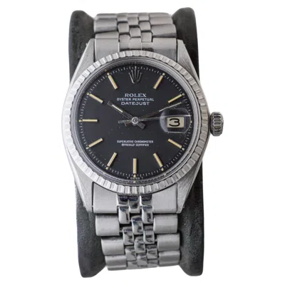 Pre-owned Rolex Steel Oyster Perpetual Datejust With Rare Black Dial Circa, 1960's