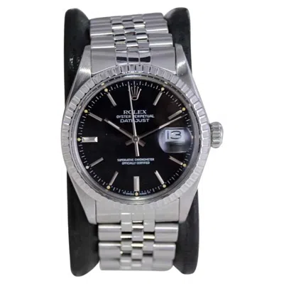 Pre-owned Rolex Steel Oyster Perpetual Datejust With Rare Original Black Dial 1980's