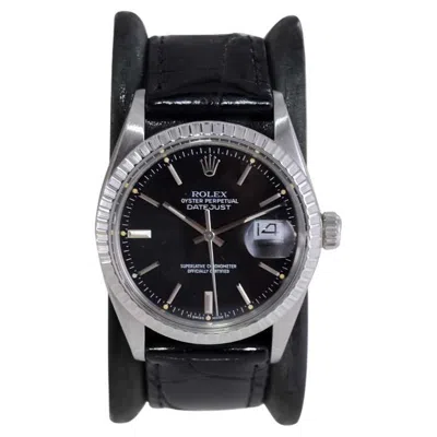Pre-owned Rolex Steel Oyster Perpetual Datejust With Rare Original Black Dial Mid 1980's