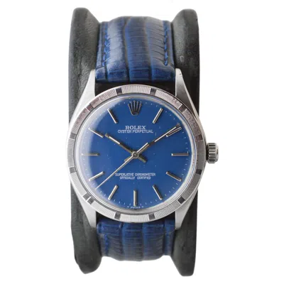 Pre-owned Rolex Steel Oyster Perpetual Thunderbird Bezel Custom Blue Dial Circa, 1970's