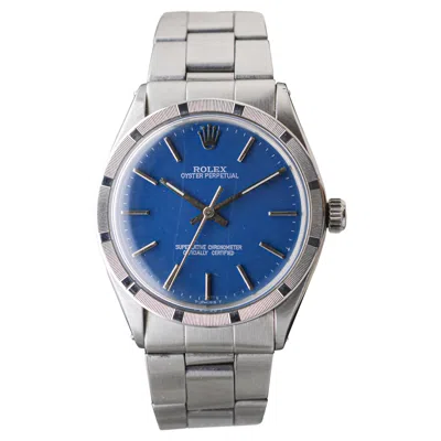 Pre-owned Rolex Steel Oyster Perpetual Thunderbird Bezel Custom Blue Dial, Early 1970's