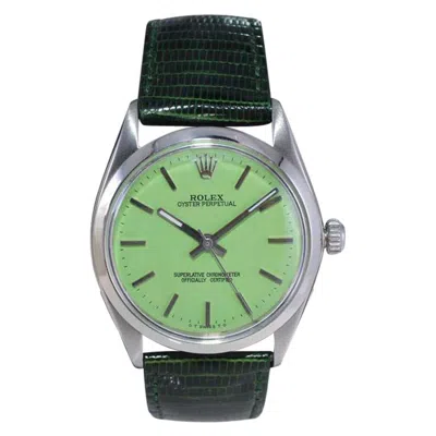 Pre-owned Rolex Steel Oyster Perpetual With A Custom Finished Mint Green Dial 1960's