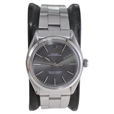 Pre-owned Rolex Steel Oyster Perpetual With Charcoal Dial, 1960's In Black