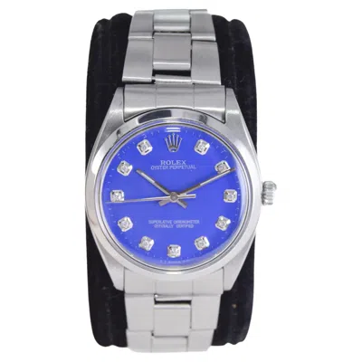Pre-owned Rolex Steel Oyster Perpetual With Custom Deep Blue Dial, Diamond Markers, 1960s