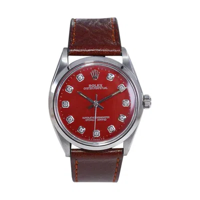 Pre-owned Rolex Steel Oyster Perpetual With Custom Made Red Diamond Dial From 1960s / 70s