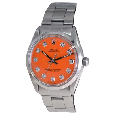 Pre-owned Rolex Steel Oyster Perpetual With Custom Orange Dial, Diamond Markers, 1960s