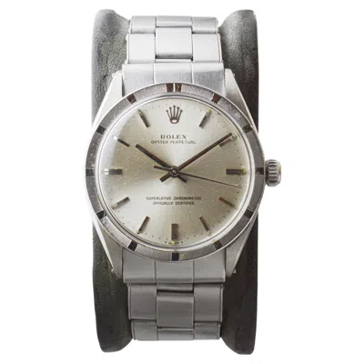 Pre-owned Rolex Steel Oyster Perpetual With Rare Engine Turned Bezel Circa, 1960's In Multi