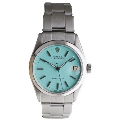 Pre-owned Rolex Steel Oysterdate Mid Size With Custom Blue Dial 1961 Original Sticker