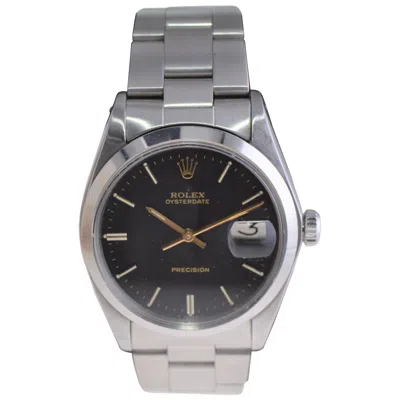 Pre-owned Rolex Steel Oysterdate With Original Oyster Bracelet & Rare Black Dial, 1970's