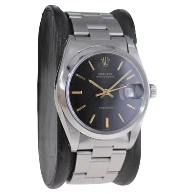 Pre-owned Rolex Steel Oysterdate With Original Oyster Bracelet & Rare Black Dial, 1979