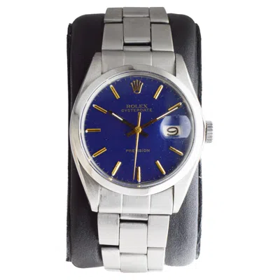 Pre-owned Rolex Steel Oysterdate With Unique Dark Blue Dial Circa 1970's