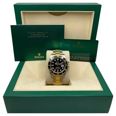 Pre-owned Rolex Submariner 116613ln Steel 18k Yellow Gold Black Dial Watch Box Papers