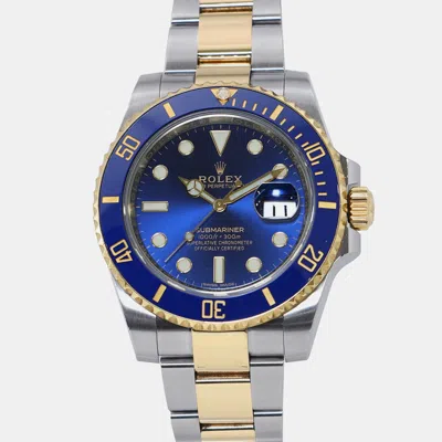 Pre-owned Rolex Submariner 16613lb Automatic Blue 18k Yellow Gold Stainless Steel Men's Wristwatch 40 Mm