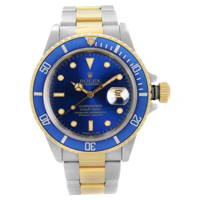 Pre-owned Rolex Submariner 18k Gold Steel Blue/violet Dial Automatic Mens Watch 16803 In Purple