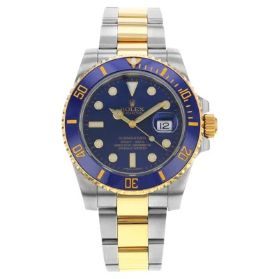Pre-owned Rolex Submariner 18k Gold Steel Ceramic Blue Dial Automatic Mens Watch 116613lb