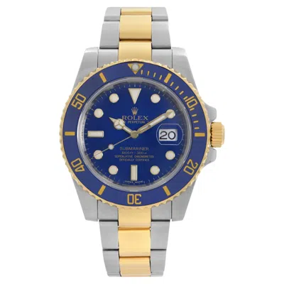 Pre-owned Rolex Submariner 18k Gold Steel Ceramic Blue Dial Automatic Watch 116613lb