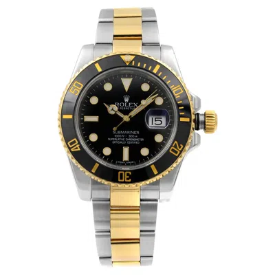 Pre-owned Rolex Submariner 18k Yellow Gold Steel Black Dial Automatic Men Watch 116613