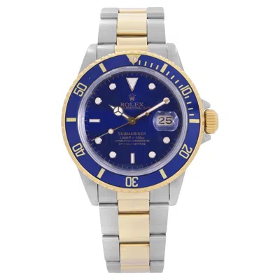 Pre-owned Rolex Submariner 18k Yellow Gold Steel Blue Dial Automatic Mens Watch 16803