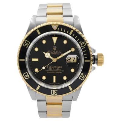 Pre-owned Rolex Submariner 40mm 18k Yellow Gold Steel Black Dial Automatic Men Watch 16613
