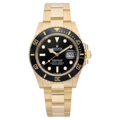 Pre-owned Rolex Submariner 41mm 18k Yellow Gold Ceramic Black Dial Watch 126618ln
