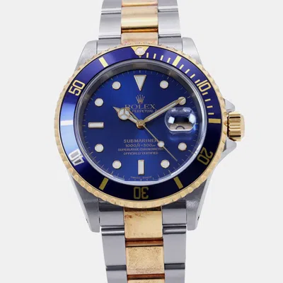 Pre-owned Rolex Submariner Blue 18k Yellow Gold Stainless Steel Automatic Men's Watches 40mm