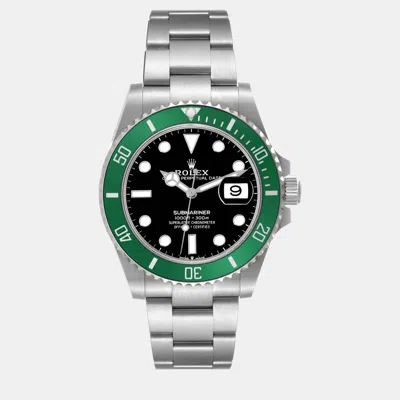 Pre-owned Rolex Submariner Starbucks Green Bezel Steel Men's Watch 41 Mm In Black