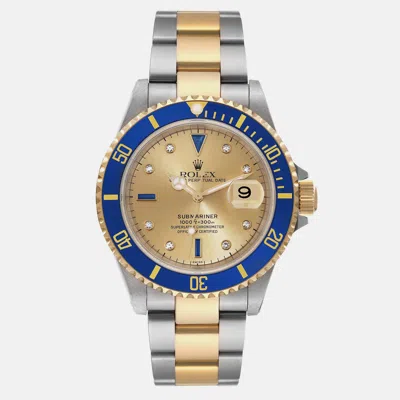 Pre-owned Rolex Submariner Steel Yellow Gold Diamond Serti Dial Men's Watch 40 Mm