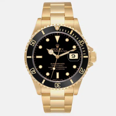Pre-owned Rolex Submariner Yellow Gold Black Dial Bezel Men's Watch 40 Mm