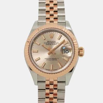 Pre-owned Rolex Sundust 18k Rose Gold Stainless Steel Datejust 279171 Automatic Women's Wristwatch 28 Mm In Pink